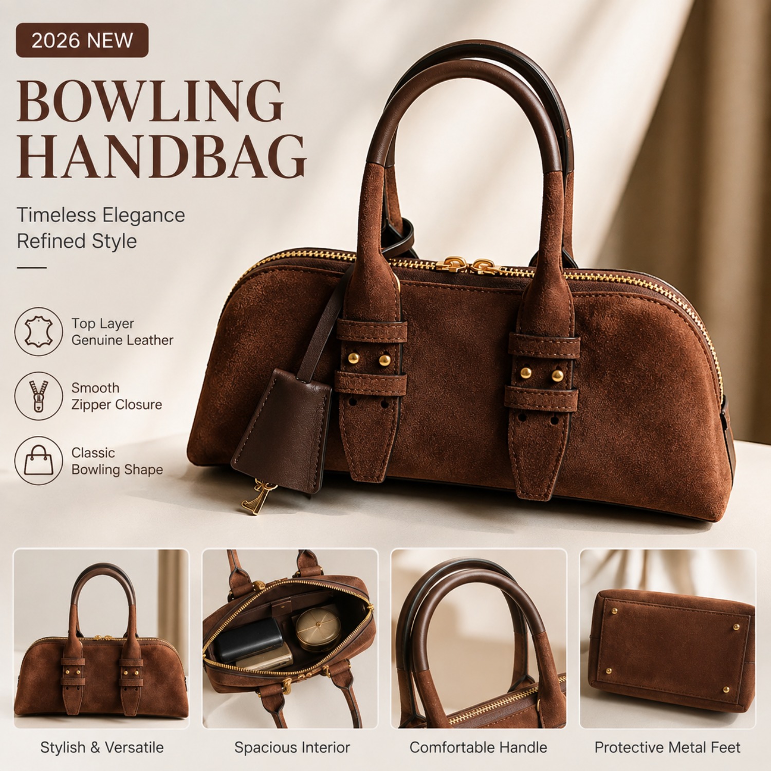 Bolso de bolos de cuero genuin - Structured Handbag Top Handle reseña y precio